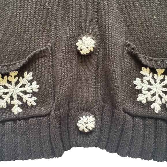 Tiara International Embroidered Snowflake Black Button Christmas Cardigan Size L - Picture 7 of 7